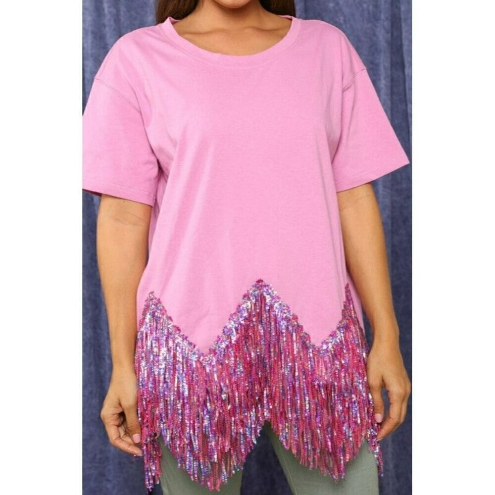 Here for the Fringe Chevron Sequin Top in Lavender